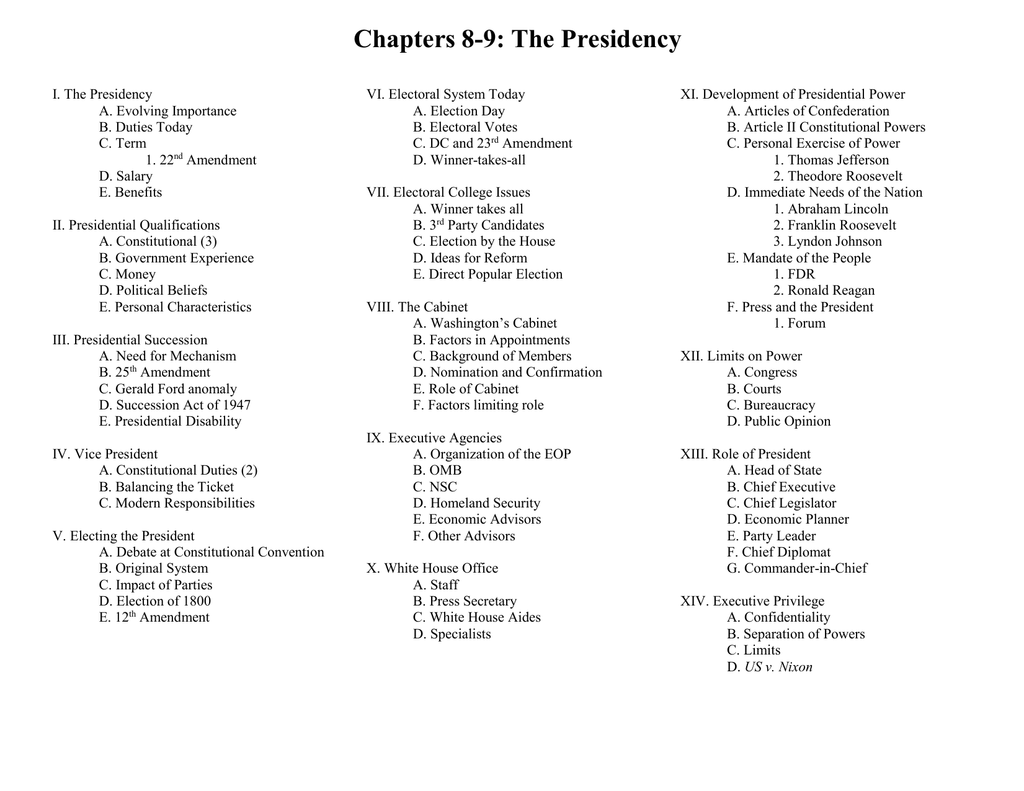 Chapters 8 9 The Presidency