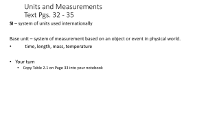 Units and Measurements Text Pgs. 32