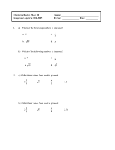 Mid-term Review Sheet #1 Name: Integrated Algebra 2014