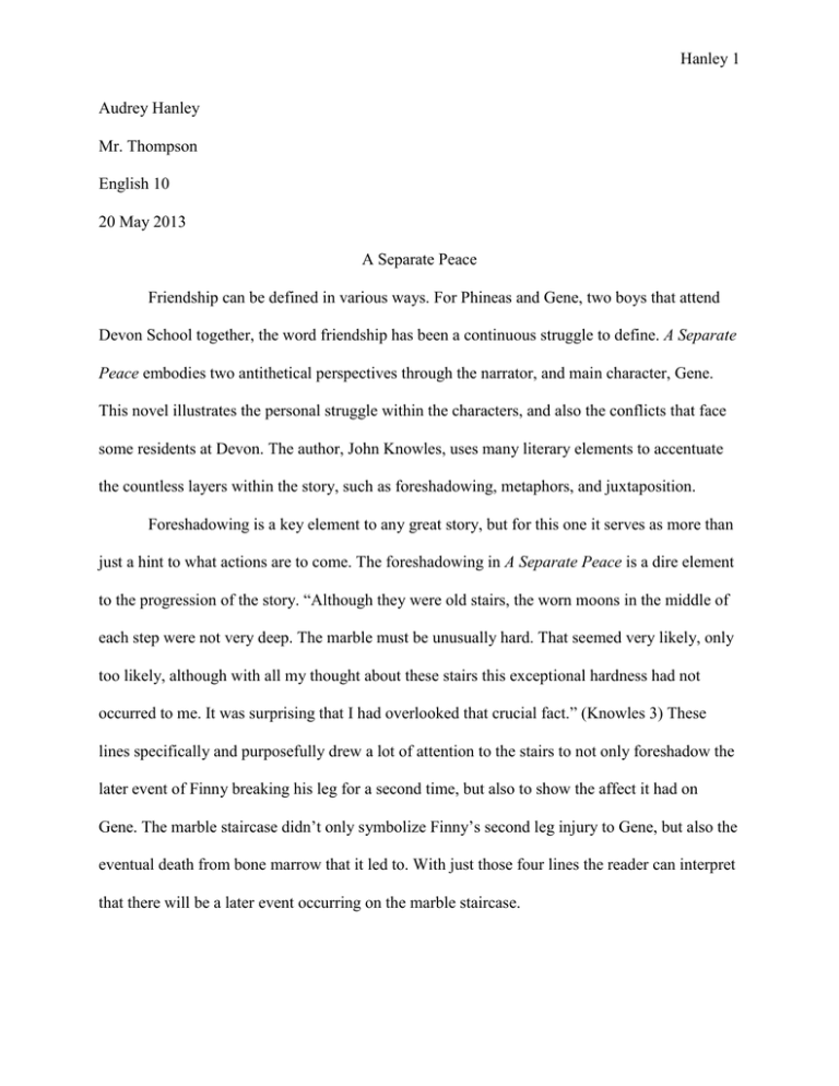 Реферат: A Separate Peace Analysis Essay Research Paper