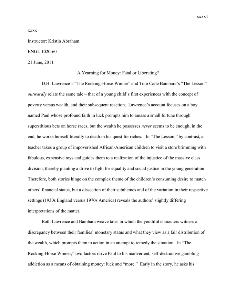 Sample Student Fiction Essay A