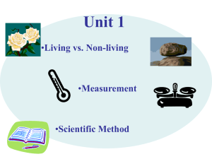 Unit 1 Living vs. Non-living Measurement Scientific Method What is