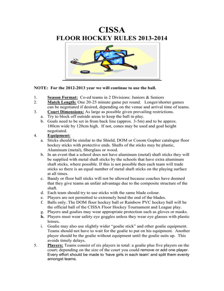 Floor Hockey Rules 2013 2014