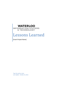 Lessons Learned - University of Waterloo