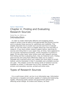Finding and Evaluating Research Sources (P. Zemliansky, Ch. 4