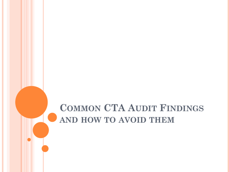 CTA Audit Findings Colorado State Plan CTE