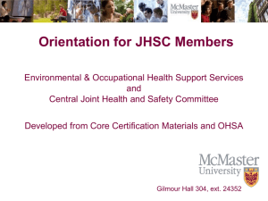 Orientation Presentation for JHSC Members
