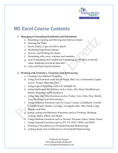 Productivity Expertz MS Excel Course Contents Managing