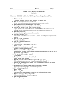 Name Biology Unit 10 Viruses, Bacteria, and Immunity Test Review