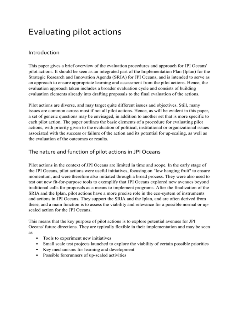 Example Pilot Course Evaluation Report Evaluating pilot actions/indicators