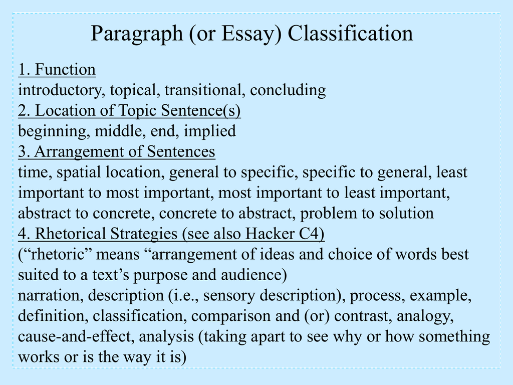 how to write a classification paragraph