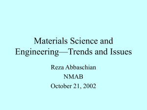 Materials Science and Engineering—Trends and Issues