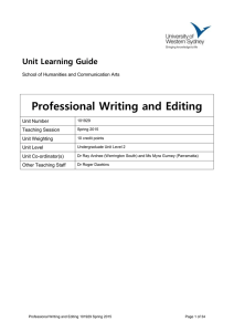 Unit Learning Guide - University of Western Sydney