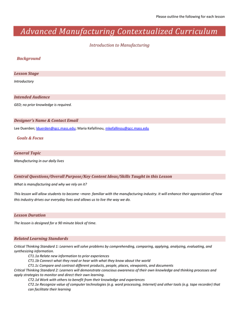 Activities Plan Contextualized Curriculum Modules