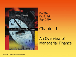 Chapter 1 An Overview of Managerial Finance