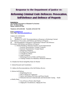 Reforming Criminal Code Defences: Provocation, Self