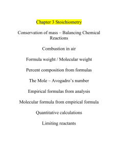 Chapter 3 Stoichiometry  Conservation of mass – Balancing Chemical Reactions