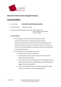 Munich Summer School of Applied Sciences Course description Innovation and Entrepreneurship