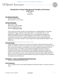 Online course example syllabus Introduction to Project Management Principles and Practices
