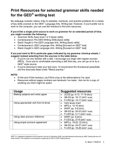 Print Resources for selected grammar skills needed for the GED writing test 