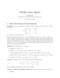 POL502: Linear Algebra 1 Matrix and System of Linear Equations Kosuke Imai