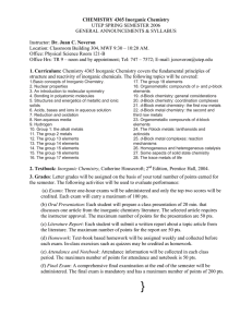 CHEMISTRY 4365 Inorganic Chemistry UTEP SPRING SEMESTER 2006 GENERAL ANNOUNCEMENTS &amp; SYLLABUS