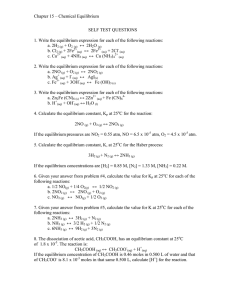 Chapter 15 – Chemical Equilibrium  SELF TEST QUESTIONS