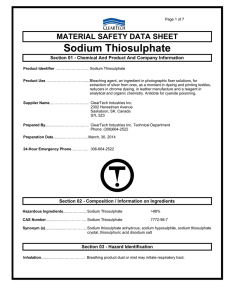 Sodium Thiosulphate MATERIAL SAFETY DATA SHEET