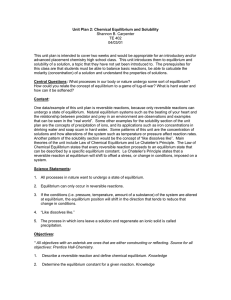 Unit Plan 2: Chemical Equilibrium and Solubility Shannon B. Carpenter TE 402 04/03/01