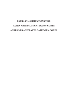 RAPRA CLASSIFICATION CODE RAPRA ABSTRACTS CATEGORY CODES ADHESIVES ABSTRACTS CATEGORY CODES