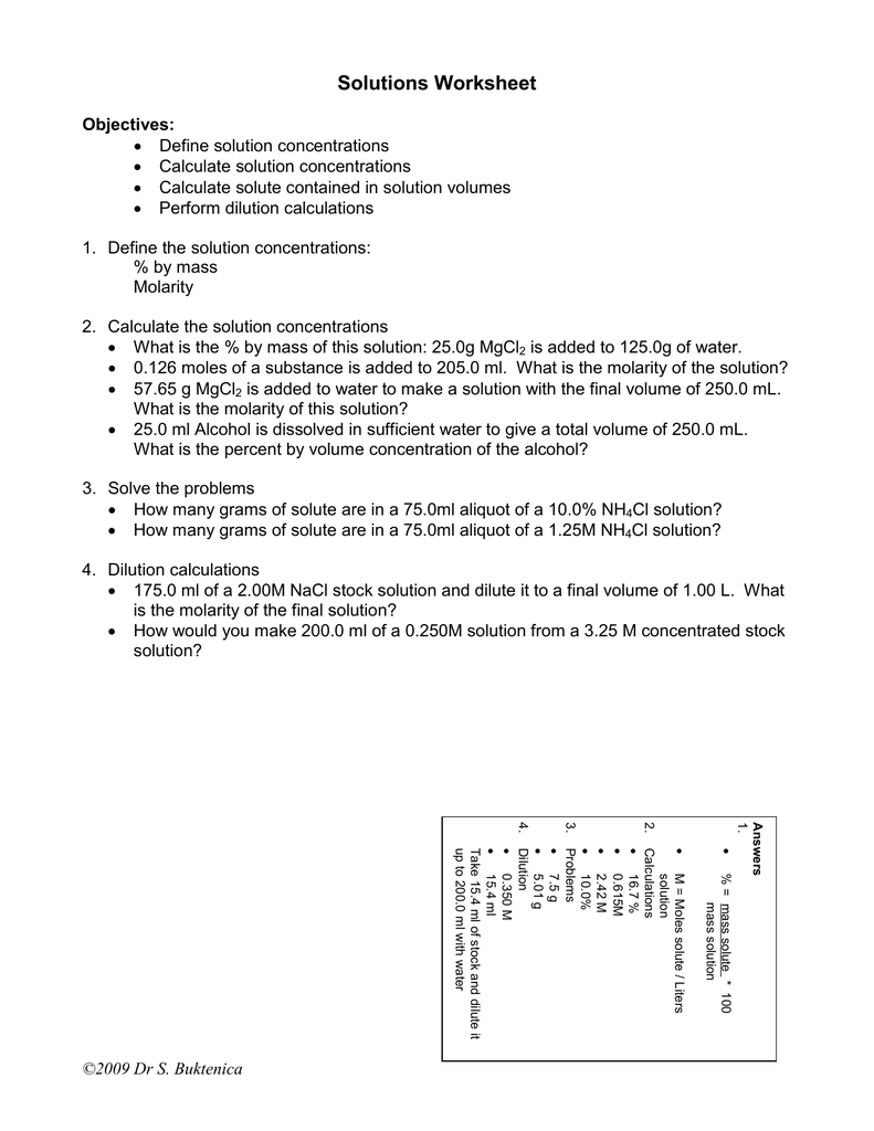 Solutions Worksheet