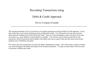 Recording Transactions using  Debit &amp; Credit Approach Service Company Example