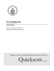 Quicksort… Design, analysis, implementation &amp; improvements in  M. ALI NAWAZ ADIL