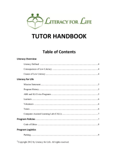 TUTOR HANDBOOK  Table of Contents Literacy Overview