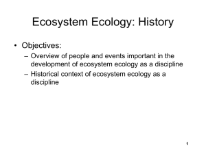 Ecosystem Ecology: History • Objectives: