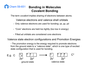 Bonding in Molecules Covalent Bonding Chem 59-651 Valence electrons and valence shell orbitals