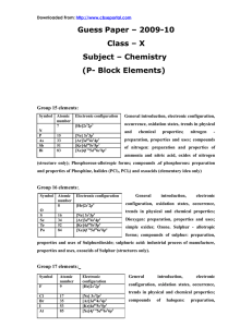 Guess Paper – 2009-10 Class – X Subject – Chemistry (P- Block Elements)
