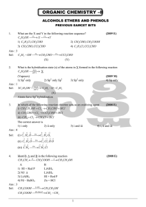 ORGANIC CHEMISTRY –II ALCOHOLS ETHERS AND PHENOLS