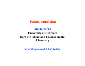 Foam, emulsion Márta Berka University of Debrecen Dept of Colloid and Environmental