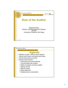 Role of the Auditor Agenda •