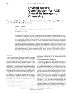 Invited Award Contribution for ACS Award in Inorganic Chemistry