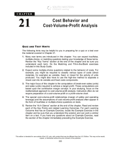 2 1  Cost Behavior and