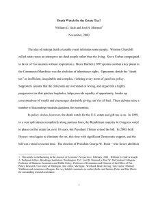 Death Watch for the Estate Tax? November, 2000