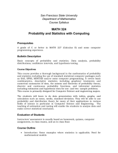 MATH 324 Probability and Statistics with Computing San Francisco State University