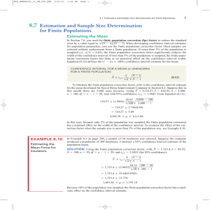 8.7 Estimation and Sample Size Determination for Finite Populations Estimating the Mean