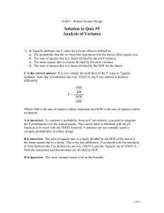 Solution to Quiz #5 Analysis of Variance