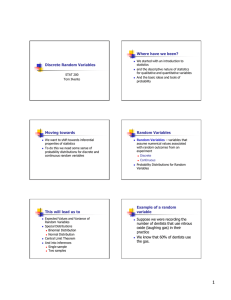 Where have we been? Discrete Random Variables