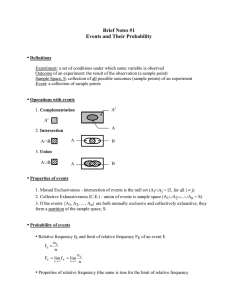 Brief Notes #1 Events and Their Probability •