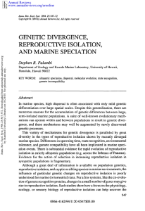 GENETIC DIVERGENCE, REPRODUCTIVE ISOLATION, AND  MARINE SPECIATION Stephen  R.  Palumbi