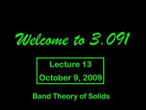 Welcome to 3.091 Lecture 13 October 9, 2009 Band Theory of Solids
